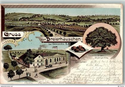 06647 O4801 Gößnitz b Naumburg, Saale 1900 Lithographie Gasthaus Dreihäu... - 13628671