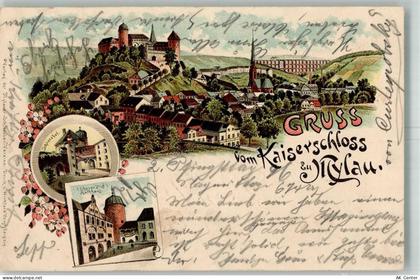 08499 O9803 Mylau 1896 Lithographie Kaiserschloss Mylau Schlosshof Ratha... - 13569476