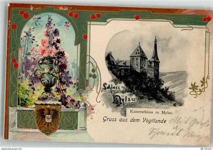 08499 O9803 Mylau Prägedruck Passepartout Blumenvase Kaiserschloß Mylau... - 13526421