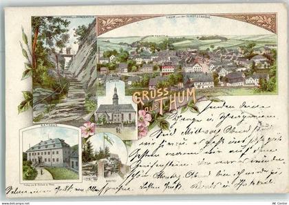 09419 O9377 Thum 1896 Lithographie Rathaus Bastei Kirche Aufgang zum Geo... - 13490073