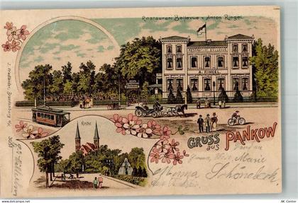 10115 O1100 Pankow 1901 Lithographie Gasthaus Bellevue Strassenbahn Kuts... - 13671394