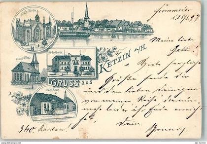 14669 O1554 Ketzin 1897 - Kath. Kirche Ev. Kirche Schulhaus Rathaus Vorl... - 13618906