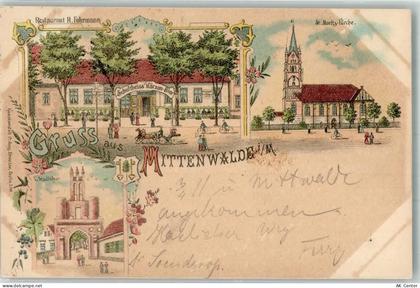 15749 O1606 Mittenwalde , Mark 1899 Lithographie St. Moritz-Kirche Gasth... - 13652983