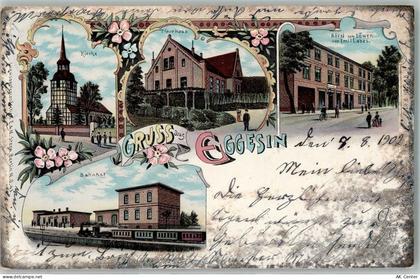 17367 O2112 Eggesin 1902 Lithographie Kirche Pfarrhaus Hotel Zum Löwen E... - 13605345