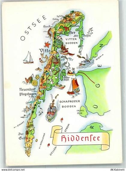 18565 O2359 Insel Hiddensee - Karte Hiddensee Zeichnung A. Hoppe - 39444606