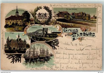 20095 W2000 Harburg 1898 Lithographie Alte Harburg Neuer Bahnhof Elbbrüc... - 13498982