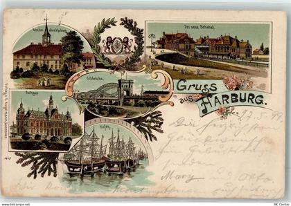 20095 W2000 Harburg 1899 Lithographie Alte Harburg Neuer Bahnhof Elbbrüc... - 13498981
