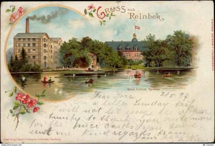 21465 W2057 Reinbek 1897 Lithographie Gruß aus, Hotel Schloss Reinbek,Ge... - 20002737