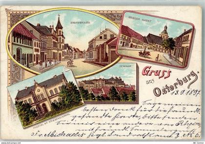 39606 O3540 Osterburg Altmark 1897 Lithographie Hospital Kriegerdenkmal ... - 13632279