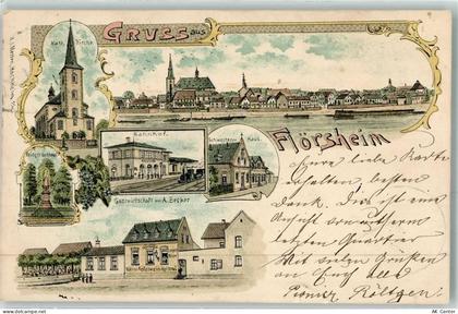 65439 W6093 Flörsheim am Main 1899 Lithographie Kath. Kirche Kriegerdenk... - 13611838