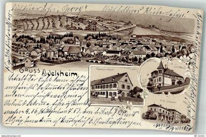 74740 W6962 Adelsheim 1909 Lithographie Gasthaus zum Hirsch Bad. Bahnhof... - 13668738