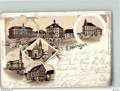 75031 W7519 Eppingen 1905 Lithographie Rathaus Ev. Kirche Kaiserl. Post ... - 13627901