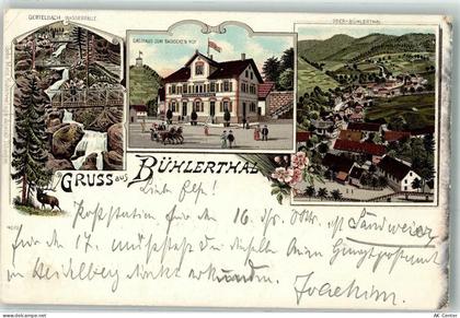 77830 W7582 Bühlertal 1897 Lithographie Gertelbach Wasserfälle Gasthaus ... - 13619040