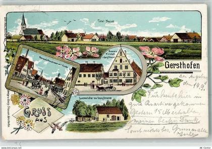 86368 W8906 Gersthofen 1908 Lithographie Donauwörtherstraße Kirche Braue... - 13620844