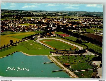 94060 W8398 Pocking Foto AK Fliegeraufnahme Sportplatz Schwimmbad Erholu... - 38097537