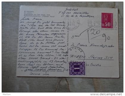 Nürnberg  St. Lorenz Engelsgruß von Veit Stoss - Versailler 1974 -to STAINZ Austria  - PORTO STAMP   D132464