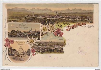 Schongau am Lech, Lithographie, Schongau vom Lech gesehen, Bahnhof u. Ma... - 39087621
