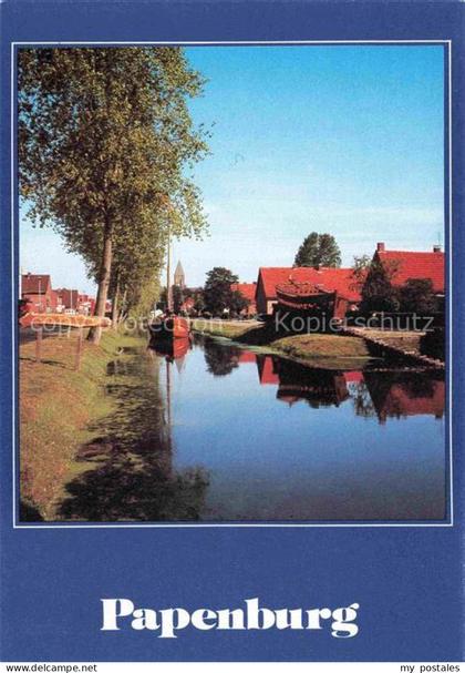 Papenburg Ems Niedersachsen von-Velen-Anlage Kanal Schiff Kirche Baeume Spiegelu