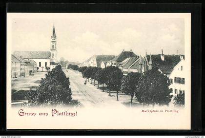 AK Plattling, Marktplatz mit Kirche