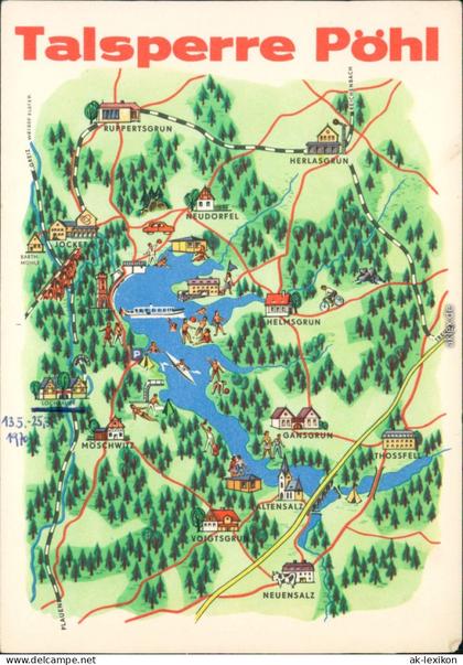 Ansichtskarte Pöhl Landkarte: Talsperre Pöhl 1969