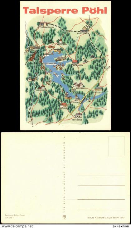 Ansichtskarte Pöhl Landkarte: Talsperre Pöhl 1974