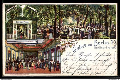 Lithographie Berlin-Prenzlauer Berg, Gasthof Berliner Prater mit Biergarten
