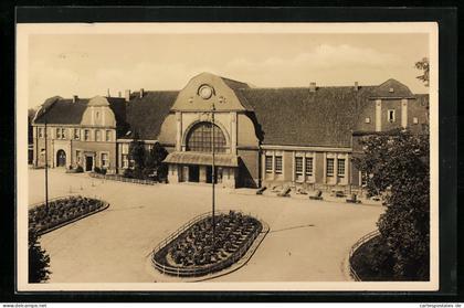 AK Quakenbrück, Bahnhof mit Vorplatz aus der Vogelschau