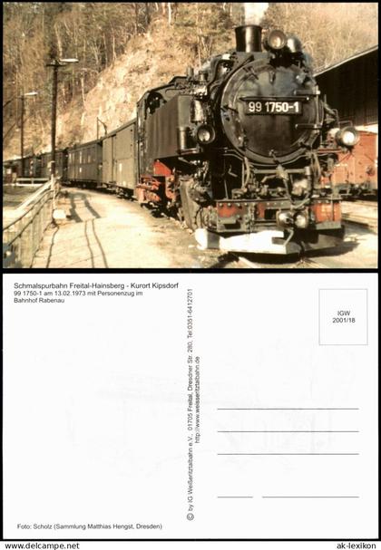 Rabenau Weißeritztalbahn: Dampflok 99 1750-1 im Bahnhof Rabenau 1973