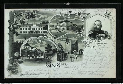 Mondschein-Lithographie Rastede, Hotel Rasteder Hof, Schloss, Garten