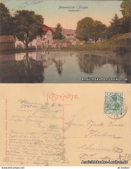 Ansichtskarte Rechenberg-Bienenmühle Teichpartie 1910