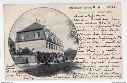 39056857 - Muehlheim a.d. Mosel mit Louis Richter's Haus gelaufen von 1906. Leichter Stempeldurchdruck, leicht fleckig,