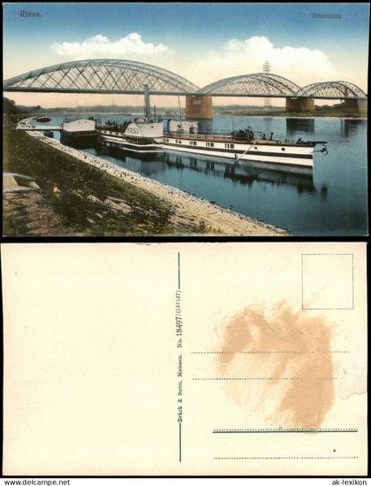 Ansichtskarte Riesa Elbbrücke - Dampfer Riesa 1914