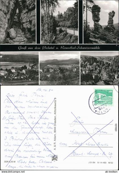 Rosenthal-Bielatal Panorama-Ansichten, Felsen, Felsentreppe, Straße 1984