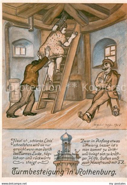 Rothenburg  Tauber Turmbesteigung in Rothenburg Karikatur