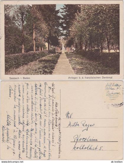 Ansichtskarte Sasbach (Ortenau) Anlagen b. d. französischen Denkmal 1932