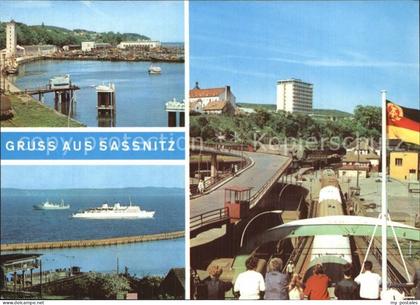 Sassnitz Ostseebad Ruegen Blick zum Fischerreihafen Motorschiff Sassnitz