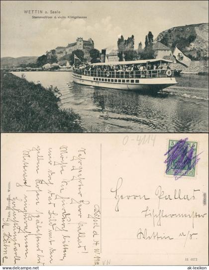 Ansichtskarte Wettin (Saale)-Wettin-Löbejün Dampfer und Schloß 1912