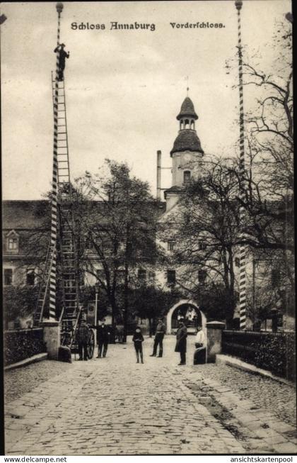 CPA Annaburg Saxe Anhalt, Vorderschloss, Leiterwagen