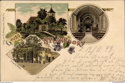 Lithographie Stumsdorf Zörbig Saxe Anhalt, Hotel, Kirche, Innenansicht