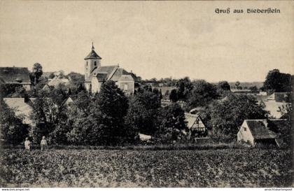 CPA Bieberstein Reinsberg in Sachsen, Gruß aus ländliche Szene, Kirche, Häuser, Bäume, Felder