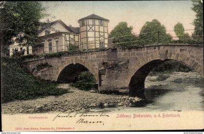 CPA Bieberstein Reinsberg in Sachsen, Zollhaus Bieberstein, Brücke, Fluss, Graben