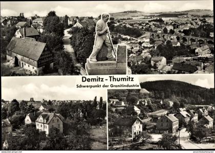 CPA Demitz Thumitz in Sachsen, Ortsansicht, Denkmal Granitindustrie