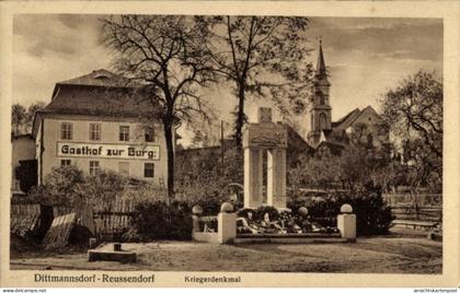 CPA Dittmannsdorf Reinsberg Sachsen, Gasthof zur Burg, Kriegerdenkmal