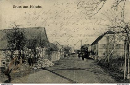 CPA Holscha Neschwitz in Sachsen, Zwei Seitenansichten einer Straße mit Häusern, Bäume, Fußgänger