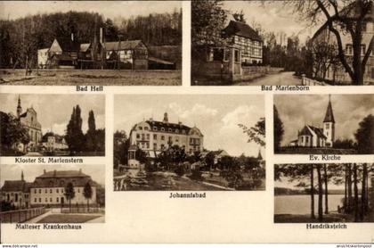 CPA Johannisbad Schmeckwitz Räckelwitz Oberlausitz, Bad Marienborn, Malteser Krankenhaus, Kirche