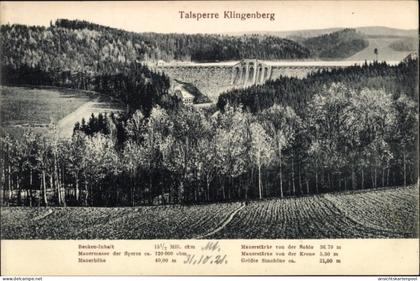 CPA Klingenberg Sachsen, Talsperre, Maßangaben