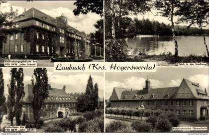 CPA Laubusch Lauta, Verwaltungsgebäude VEB BKW John Schehr, Kulturhaus, Teich, POS