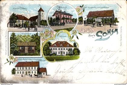 CPA Lohsa in der Oberlausitz, Kirche, Schule, Blockhaus, Schloss, Bahnhof, Gasthof zum weißen Ross
