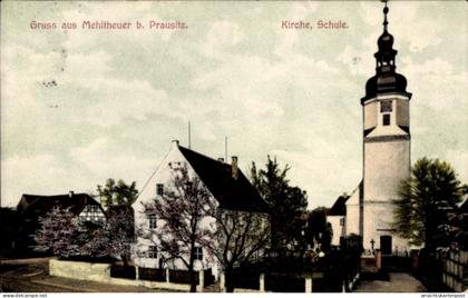 CPA Mehltheuer bei Prausnitz Hirschstein, Kirche, Schule