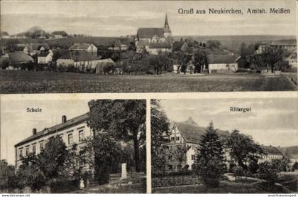 CPA Neukirchen Reinsberg in Sachsen, Gesamtansicht, Schule, Rittergut